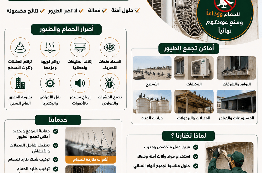 شركة مكافحة الحمام والطيور بجدة لحماية المباني من الأضرار والتلوث